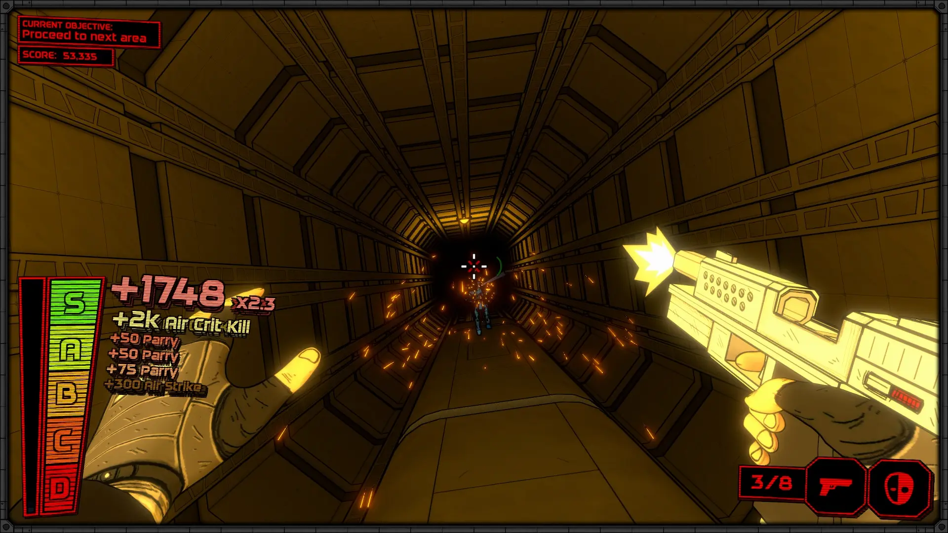 Gameplay screenshot showing the player at the entrance of Complex One.